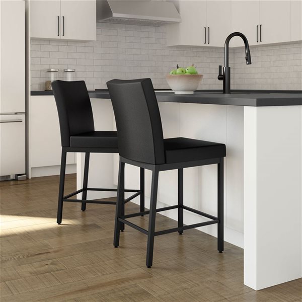 Amisco Industries Perry 26-in Counter Stool - Black Faux Leather/Black Metal