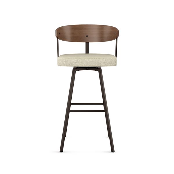 Amisco Industries Quinton 30-in Swivel Bar Stool - Cream Bouclé/Brown Metal/Light Brown