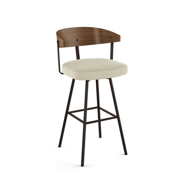 Amisco Industries Quinton 30-in Swivel Bar Stool - Cream Bouclé/Brown Metal/Light Brown