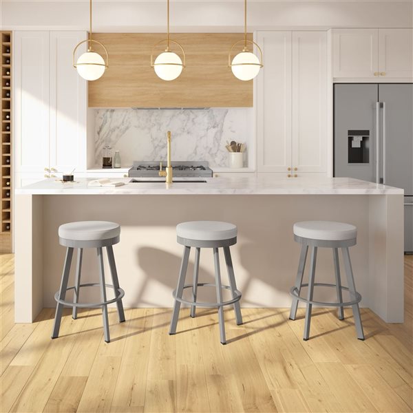 Amisco Industries Swice 30-in Swivel Bar Stool - Light Grey Polyester/Grey Metal