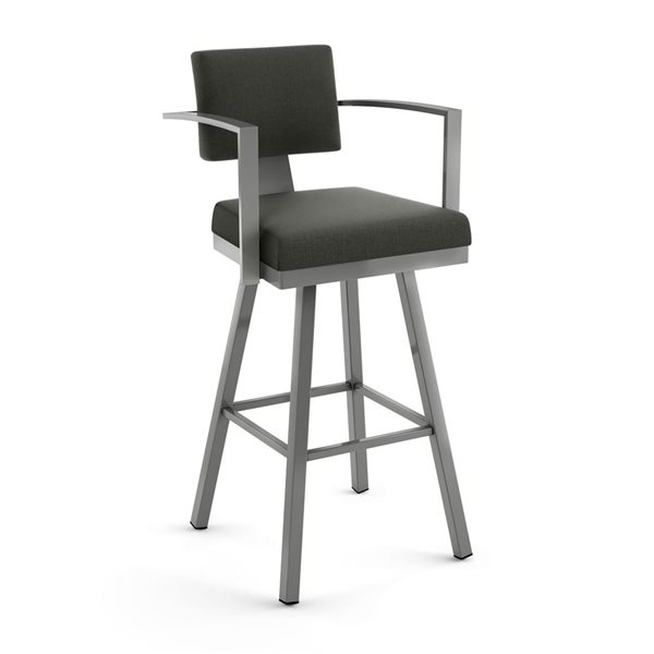 Amisco Industries Akers 26-in Swivel Counter Stool - Charcoal Grey Polyester/Glossy Grey