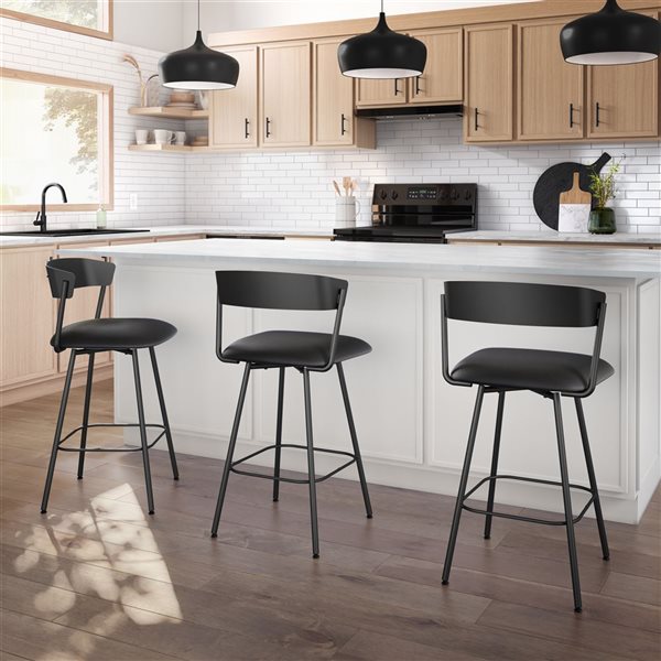 Amisco Industries Ludwig 30-in Swivel Bar Stool - Black Faux Leather/Black Metal