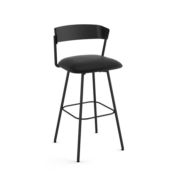 Amisco Industries Ludwig 30-in Swivel Bar Stool - Black Faux Leather/Black Metal
