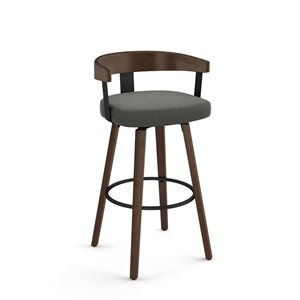 Amisco Industries Cohen 26-in Swivel Counter Stool - Charcoal Grey Polyester/Brown Wood