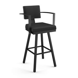 Amisco Industries Akers 30-in Swivel Bar Stool - Black Faux Leather/Black Metal