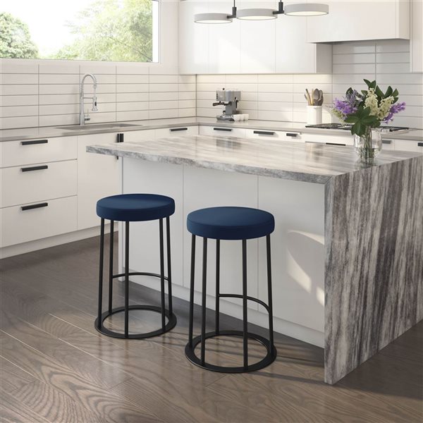 Amisco Industries Iris 26-in Counter Stool - Blue Polyurethane/Black Metal