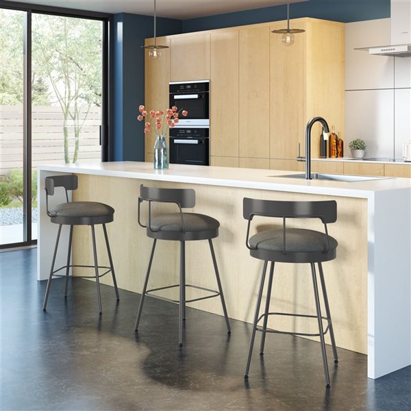 Tabouret comptoir pivotant Amisco Industries Monza 26 po en polyuréthane gris/métal gris foncé