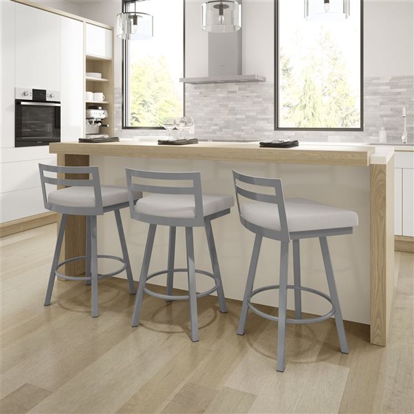 Amisco Industries Derek 26-in Swivel Counter Stool - Light Grey Polyester/Grey Metal