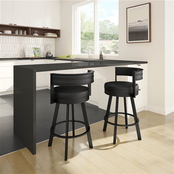 Tabouret bar pivotant Amisco Industries Browser 30 po en similicuir noir/métal noir