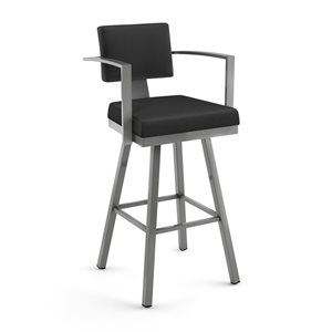 Amisco Industries Akers 30-in Swivel Bar Stool - Black Faux Leather/Glossy Grey Metal
