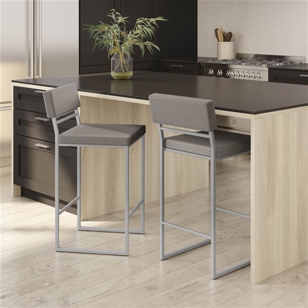 Amisco Industries Everly 26-in Counter Stool - Silver Grey Polyester/Shiny Grey Metal