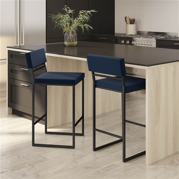 Amisco Industries Everly 26-in Counter Stool - Blue Polyurethane/Black Metal