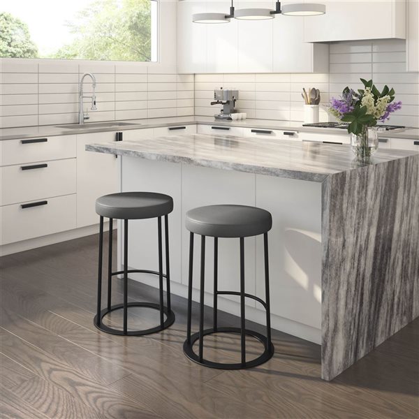 Amisco Industries Iris 30-in Bar Stool - Shiny Charcoal Grey PVC/Black Metal