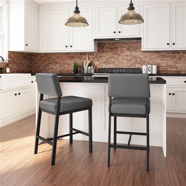 Amisco Industries Avery 30-in Bar Stool - Grey Woven Fabric/Black Metal
