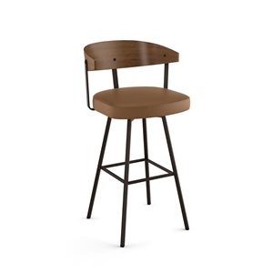 Amisco Industries Quinton 26in Swivel CounterStool-Tan Faux Leather/Brown Metal/Light Brown