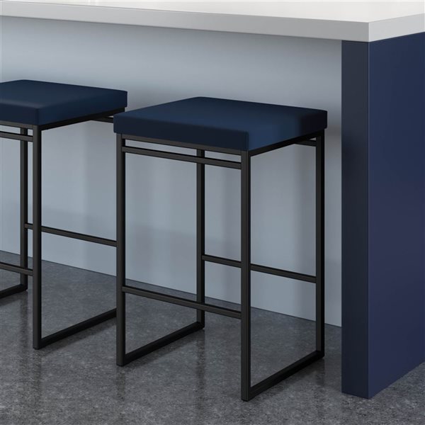 Amisco Industries Easy 26-in Counter Stool - Blue Polyurethane/Black Metal