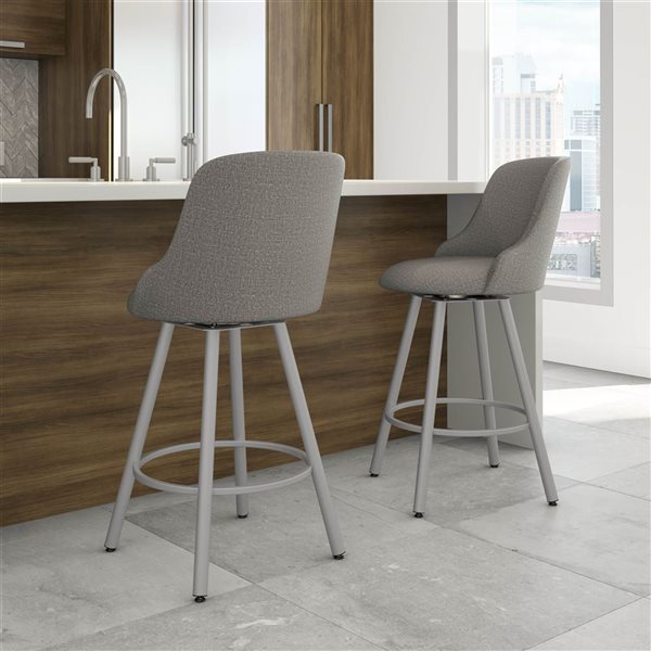 Tabouret comptoir pivotant Amisco Industries Kelsea 26 po en tissu gris argenté/métal gris