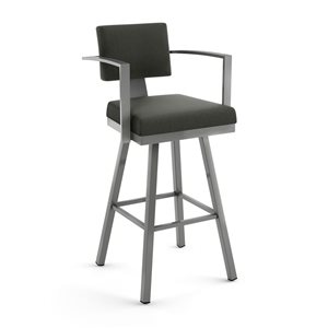 Amisco Industries Akers 30-in Swivel Bar Stool - Charcoal Grey Polyester/ Glossy Grey Metal