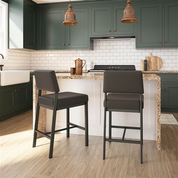 Amisco Industries Avery 26-in Counter Stool - Dark Brown Grey Polyester/Dark Grey Metal