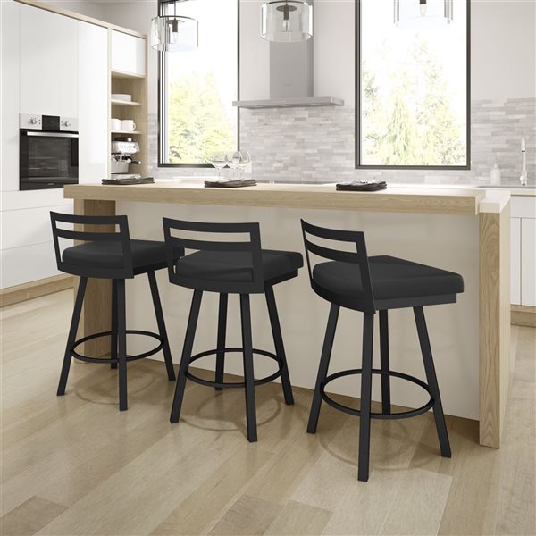 Tabouret comptoir pivotant Amisco Industries Derek 26 po en similicuir noir/métal noir