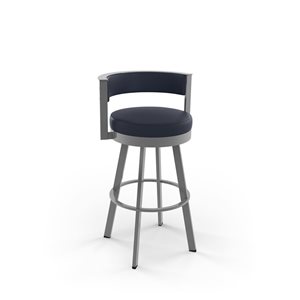 Amisco Industries Browser 30-in Swivel Bar Stool - Navy Blue Faux Leather/Grey Metal