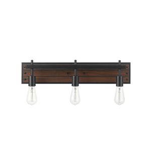 Globe Electric Mackay 24-in 3-light Faux Wood and Black Modern Vanity Light