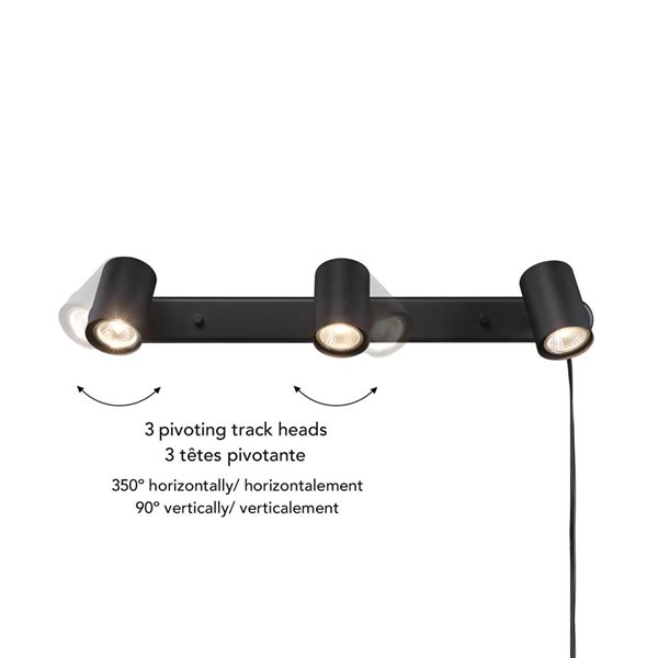 Globe Electric Dale 22.25-in 3-Light Matte Black Plug-In Track Lighting