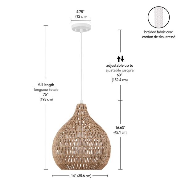 Globe Electric 1-Light Pendant Lighting, Natural Twine Shade