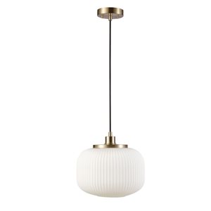 Globe Electric Lily 1-Light Matte Brass Modern Pendant Light with Frosted Ribbed Glass Shade (12-in W)