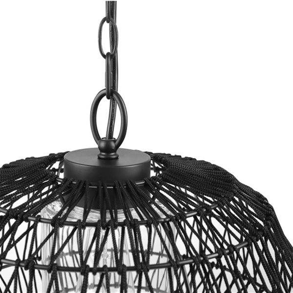 Novogratz x Globe Diego 1-Light Matte Black Woven Fabric Plug-In Pendant Light (15-in W)