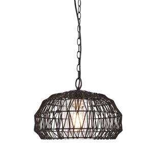 Novogratz x Globe Diego 1-Light Matte Black Woven Fabric Plug-In Pendant Light (15-in W)