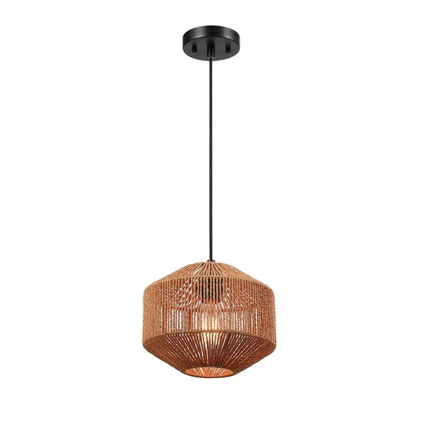 Luminaire suspendu moderne Lotus de 10,25 po à 1 lumière avec abat-jour en ficelle naturelle par Globe Electric