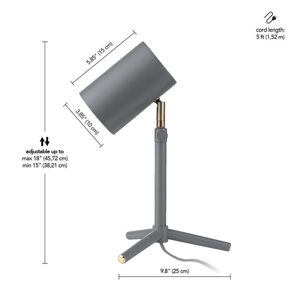 Globe Electric Pratt 18-in Adjustable Matte Grey Desk Lamp With Metal Shade