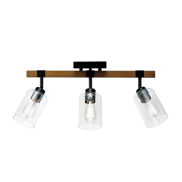 Globe Electric Austin 24-in 3-light Faux Wood, Matte Black Track Lighting with Clear Glass Shades