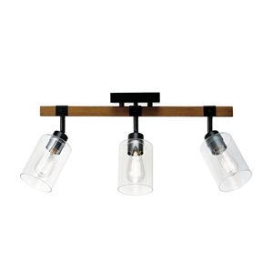 Globe Electric Austin 24-in 3-light Faux Wood, Matte Black Track Lighting with Clear Glass Shades