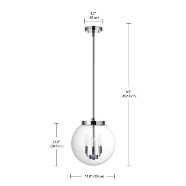 Lustre Sevda de 12 po à 3 lumières chrome avec abat-jour en verre transparent par Globe Electric