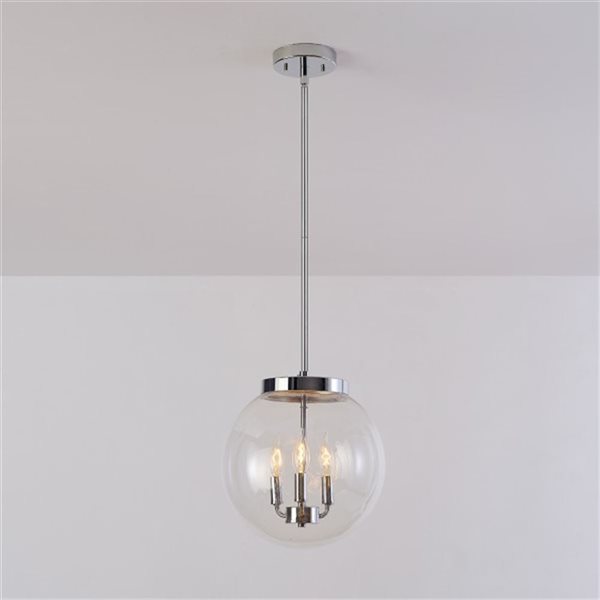 Lustre Sevda de 12 po à 3 lumières chrome avec abat-jour en verre transparent par Globe Electric