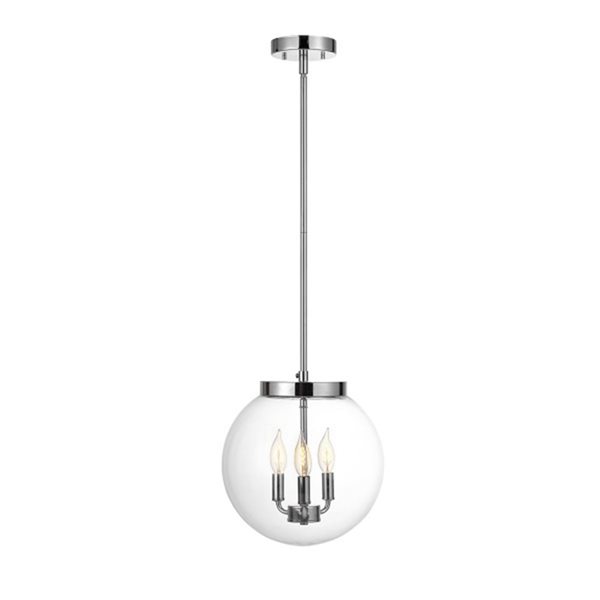 Lustre Sevda de 12 po à 3 lumières chrome avec abat-jour en verre transparent par Globe Electric