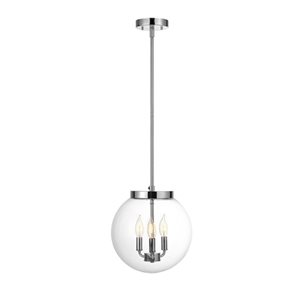 Lustre Sevda de 12 po à 3 lumières chrome avec abat-jour en verre transparent par Globe Electric