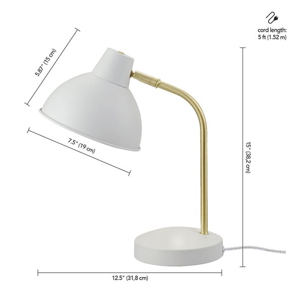 Lampe de bureau Willow de 15 po avec abat-jour en métal par Globe Electric, blanc mat