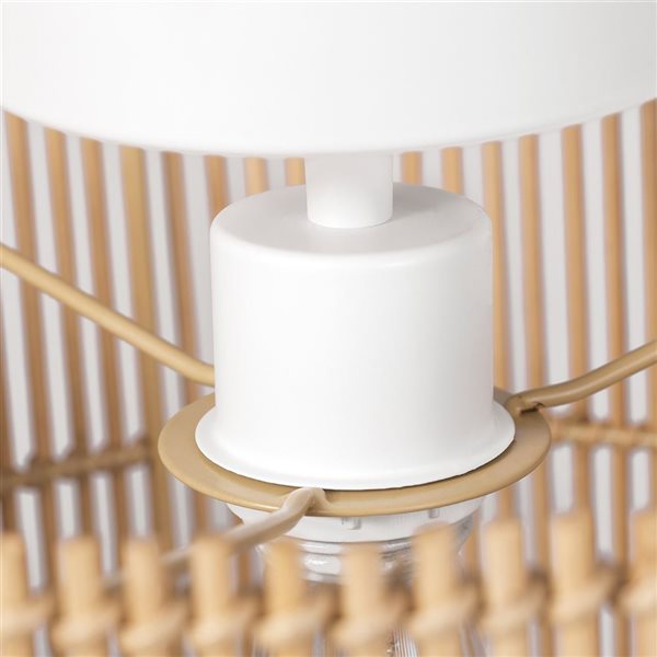 Plafonnier Ocean de 11,75 po à 1 lumière avec abat-jour en bambou naturel par Globe Electric, blanc mat