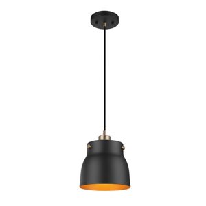 Novogratz x Globe Axel 1-Light Matte Black with Matte Brass Accents Pendant Light (8-in W)