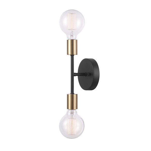 Globe Electric Alexandria 10-in 2-light Matte Black and Brass Modern Vanity Light