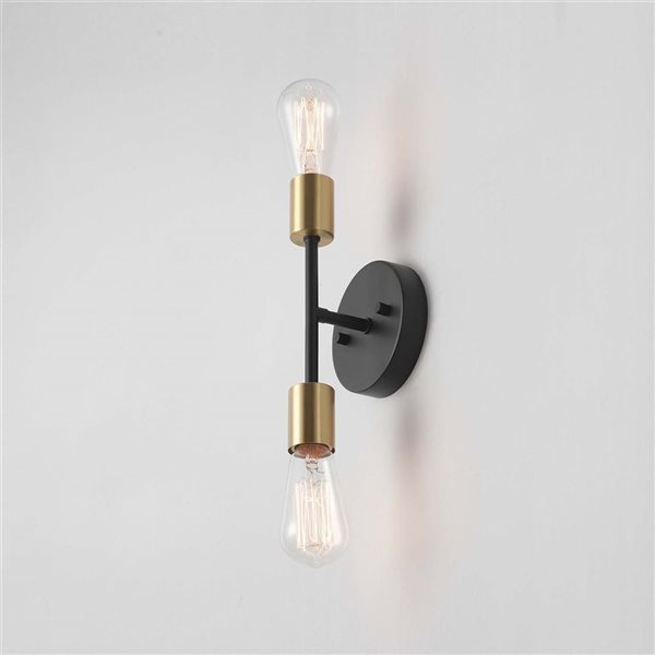 Globe Electric Alexandria 10-in 2-light Matte Black and Brass Modern Vanity Light