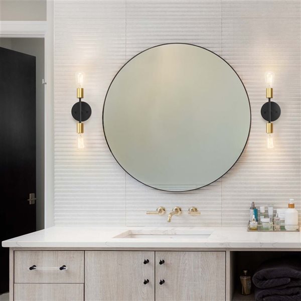 Globe Electric Alexandria 10-in 2-light Matte Black and Brass Modern Vanity Light