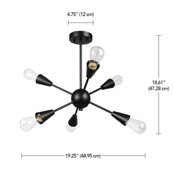 Semi-plafonnier Emmanuelle de 19,25 po à 3 lumières de style industriel par Globe Electric, noir mat