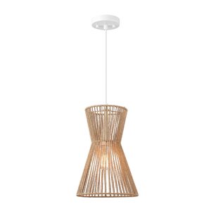 Globe Electric Grace 1-Light Matte White Modern Pendant Light with Natural Twine Shade (10-in W)