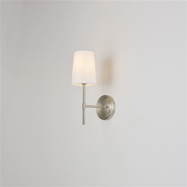 Globe Electric Clarissa 1-Light Brushed Nickel Modern Wall Sconce with Fabric Shade