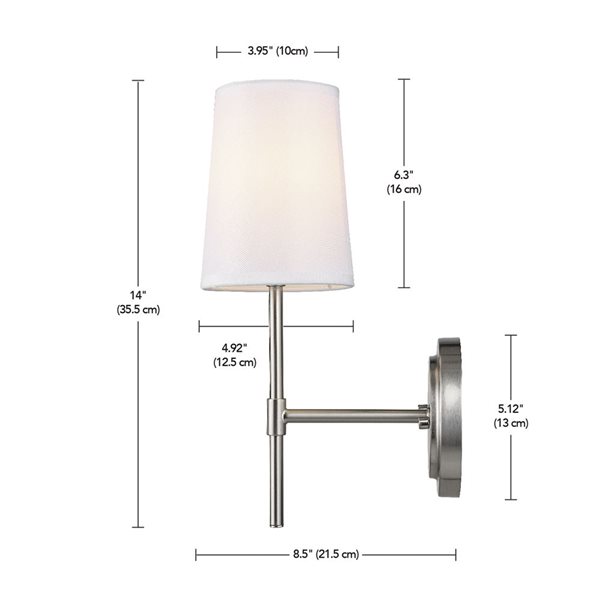 Globe Electric Clarissa 1-Light Brushed Nickel Modern Wall Sconce with Fabric Shade