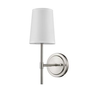 Globe Electric Clarissa 1-Light Brushed Nickel Modern Wall Sconce with Fabric Shade